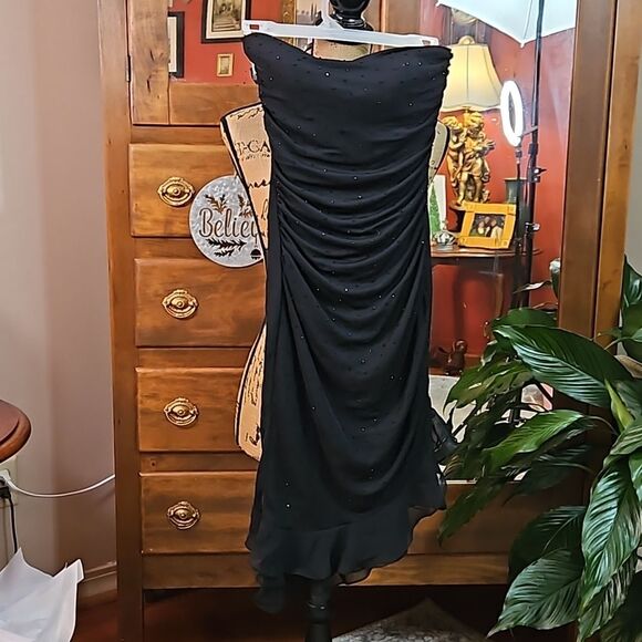 Cache Strapless Black Midi Cocktail dress size 4 - Picture 1 of 12